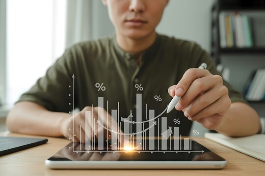 Person analyzing financial data on tablet business finance