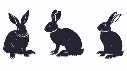 Three rabbits sit against a white background in a classic graphic art design for a modern look.