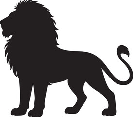 Vector Silhouette of Majestic Male Lion in Profile with Regal Mane and Minimalist Black Design