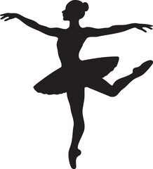 Vector Silhouette of Graceful Ballerina in Mid-Pose with Outstretched Arms and Classical Tutu on White Background