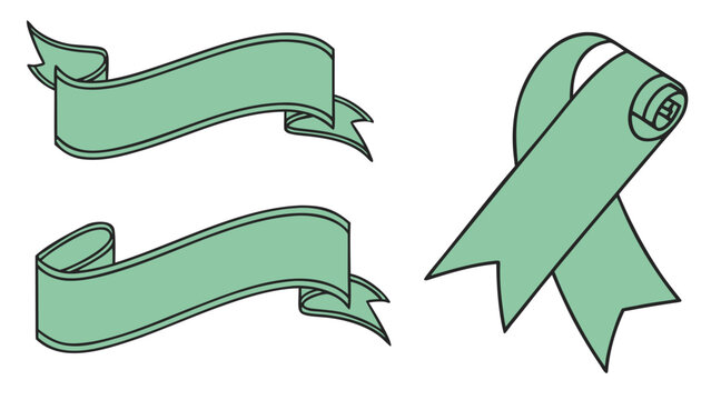 Decorative ribbons element in mint green offer versatility for design layouts, page headers, gift decorations, and vintage inspired banners.