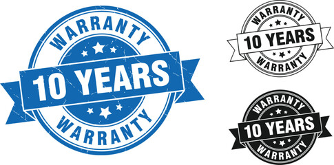 Obraz premium Ten year warranty seal vector image for product guarantee and assurance of quality and reliability