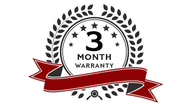 Graphic design showcasing a three month warranty badge, featuring a ribbon and laurel wreath for product guarantee promotions.