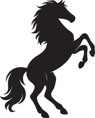 Vector Silhouetted Rearing Horse Illustration in Bold Black on White Background with Minimalist Style