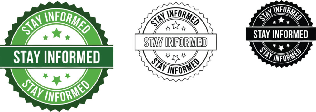 Stay informed vector badge design for social media post and news update with green black outline color