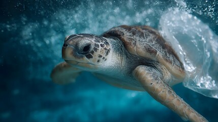 Obraz premium A sea turtle gracefully swimming in the underwater expanse