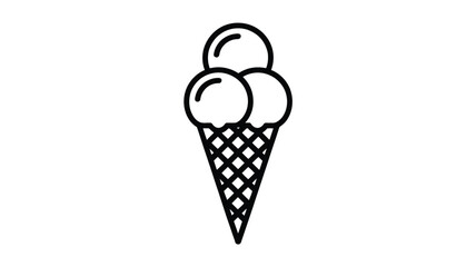 Ice Cream Cone with Three Scoops Line Art