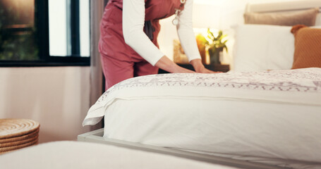 Cleaning, bed and nurse in home for housekeeping service for changing sheets and duvet for comfort....