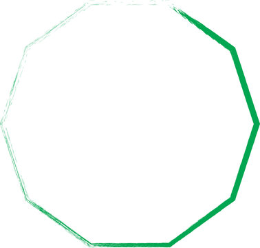 Green brush stroke decagon frame with textured edges on white background