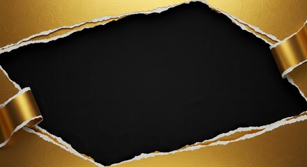 Torn gold material exposing a black center Rolled edges add texture
