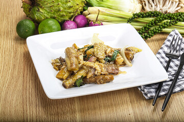 Roasted Thai eggplant with onion
