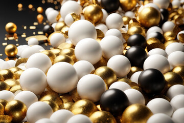 Unbelievable Cluster of abstract spheres and solids, gold, white and black