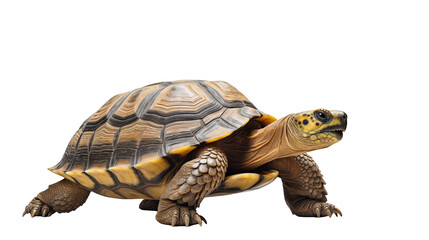 Detailed shot of a radiated tortoise walking isolated on transparent background