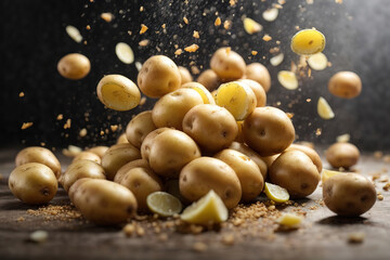 Naklejka premium Awesome Falling fresh potatoes isolated on transparent or white background