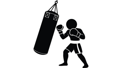 Boxer Punching Heavy Bag Silhouette Icon