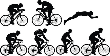 Obraz premium Cyclists silhouettes showcase athletes riding bicycles, symbolizing fitness, competition, and healthy lifestyles, perfect for sports or transportation themes.