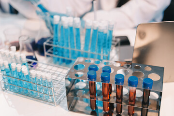 Modern Empty Science Laboratory With Microscopes, Test Tubes And Other Laboratory Equipments