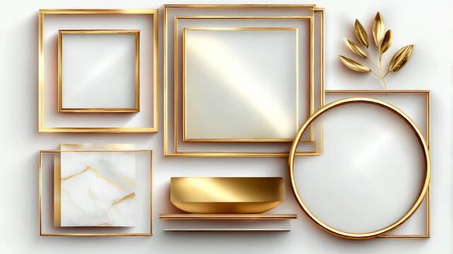 Abstract gold frames and marble display