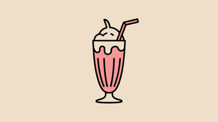 Strawberry milkshake with whipped cream and straw vector illustration