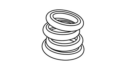 Stack of O Rings or Washers Line Art on White Background