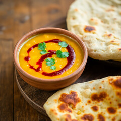 "Traditional Pakistani Daal with Tarka in Clay Bowl with roti