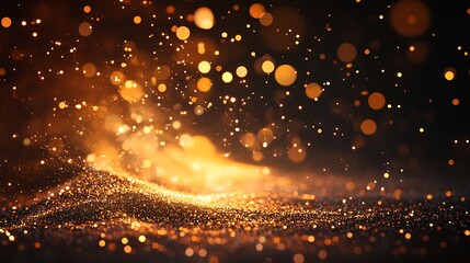 Obraz premium Golden glittering particles on dark background