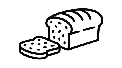 Line art illustration of sliced loaf of bread with one slice