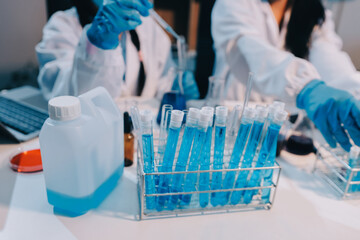 Modern Empty Science Laboratory With Microscopes, Test Tubes And Other Laboratory Equipments