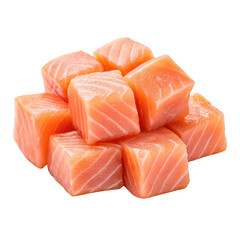 3D slice of salmon cubes isolated on transparent background