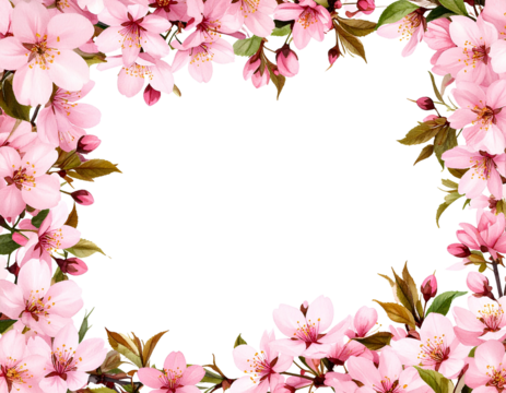 Vertical Invitation Card with Pink Watercolor Blossoms Framing the Corners, PNG Transparent Background.