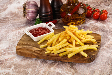 Golden French fries potato with sauce