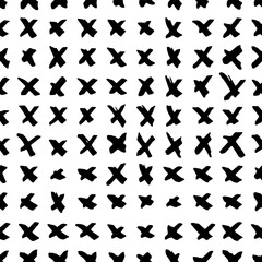 Seamless pattern of randomly hand drawn ink crosses. Black and white vector illustration. Design for textile, packaging, website, wrapping, printing, stationery, scrapbooking. Modern style.
