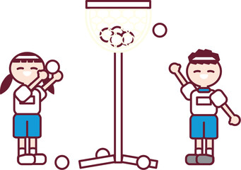 運動会で玉入れを楽しむ白組の子供たちのベクターイラスト