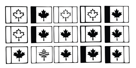 Hand Drawn Canada Flag Pattern in Black and White National Symbol Maple Leaf Vector Illustration on transparent background