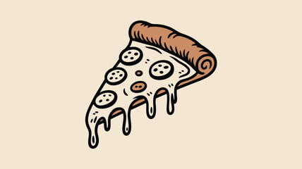 Cartoon Pizza Slice with Pepperoni and Dripping Cheese Illustration