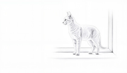 White cat standing by the window in a minimalist interior setting  
