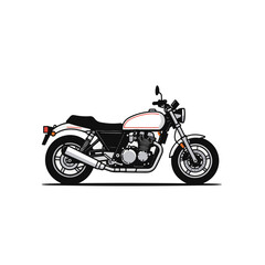 Obraz premium Minimalist black and white motorcycle with red accents on white background, modern design