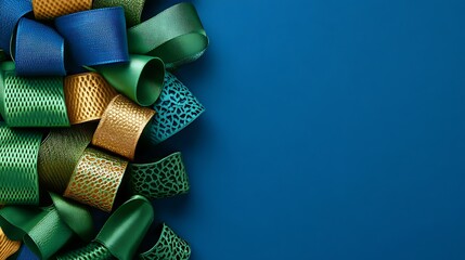 Vibrant ribbons in teal, emerald, and gold