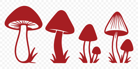 set of mushroom icon fungi silhouette symbols. Mushrooms vector silhouette on Transparent Background. EPS 10.
