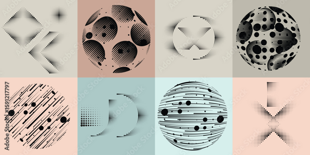 Fototapete lines and dots in circle form .rotate rounded shape vector .rotating dots form a circle .rotating an