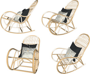 Vector sketch illustration of a unique classic, vintage, ethnic, traditional, wooden rattan rocking chair design