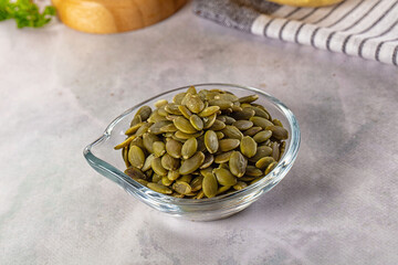Fresh green pumpkin peeled seeds
