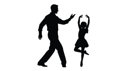 A silhouette of a father assisting his daughter practicing ballet, a heartwarming moment of support and dedication in dance.