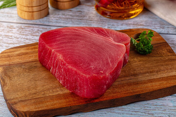 Raw fresh tuna fillet cut