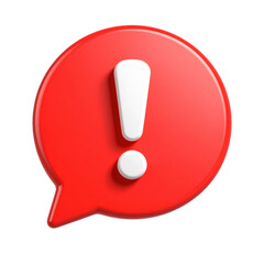 3D red speech bubble with exclamation mark icon isolated on transparent background