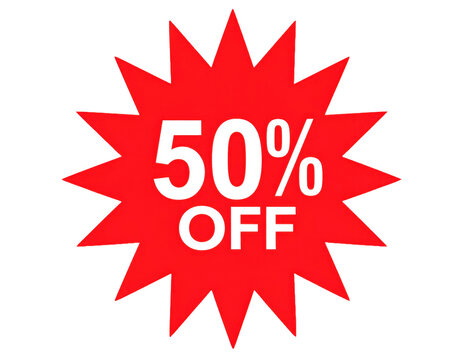 Red  50 off starburst discount label isolated on transparent background  