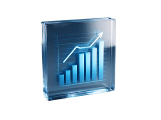 3D icon of a blue trading chart on a transparent background, blue acrylic glass plate, digital stock illustration, business financial growth graph vector presentation concept design.