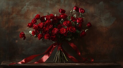 Elegant Bouquet of Red Roses with Silk Ribbon