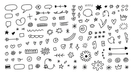 Hand Drawn Doodle Elements Seamless Pattern on White Background