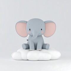 Fototapeta premium A cute cartoon baby elephant sitting on a cloud, pastel colors, soft lighting